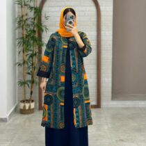 مانتو جیب در پیله آبی نارنجی سنتی