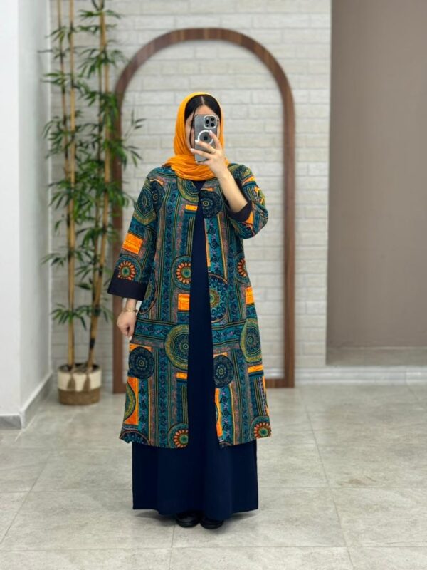 مانتو جیب در پیله آبی نارنجی سنتی