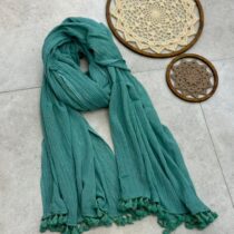 شال الیافی منگوله دار فیروزه ای
