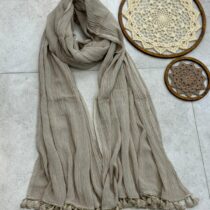 شال الیافی منگوله دار کرم خاکی