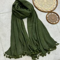 شال الیافی منگوله دار سبز یشمی