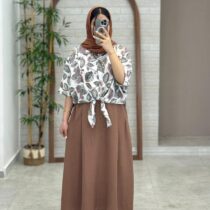 شومیز دامن ترنج شکلاتی(گره ای)