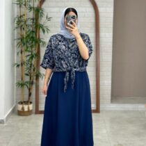 شومیز دامن ترنج سورمه ای(گره ای)