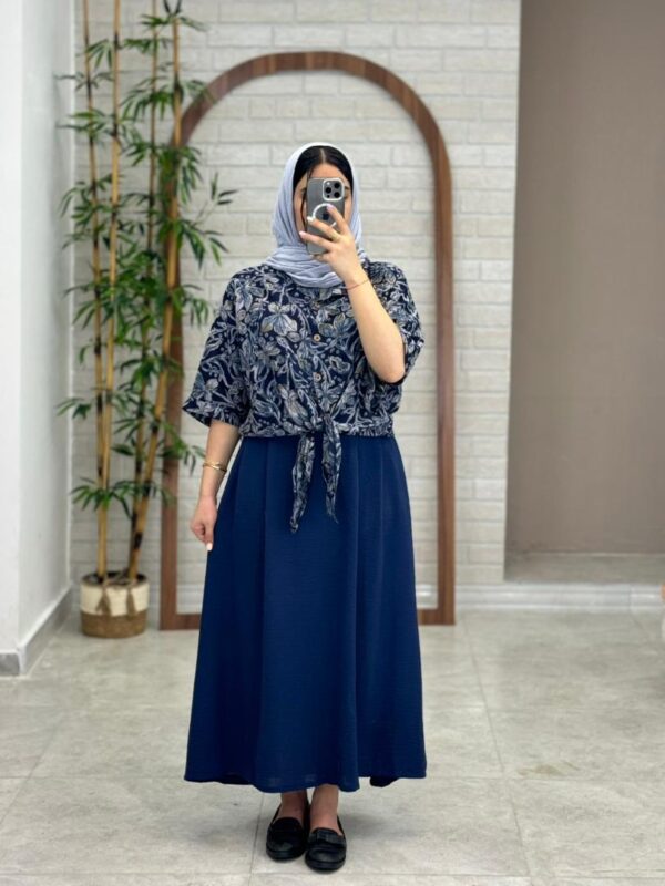 شومیز دامن ترنج سورمه ای(گره ای)