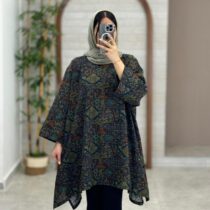 مانتو جلوبسته هنری چهل تیکه سنتی سورمه ای زیتونی