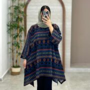 مانتو جلوبسته هنری طرحدار راه راه درخت