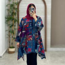 مانتو جلوبسته هنری آبی طرح انتزاعی