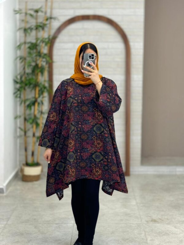 مانتو جلوبسته هنری چهل تیکه سنتی مشکی عنابی