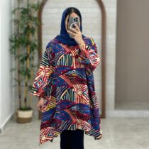 مانتو جلوبسته هنری لوزی رنگی رنگی
