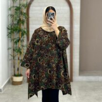 مانتو جلوبسته هنری قهوه ای گل درشت