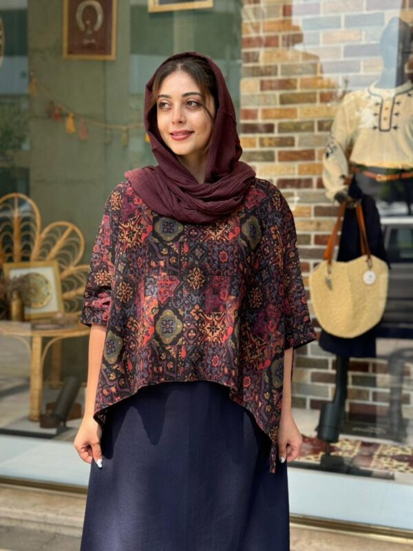 کراپ سایه چهل تیکه سنتی مشکی عنابی