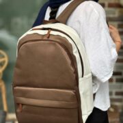 کوله پشتی دورنگ قهوه ای ساده