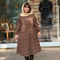 پیراهن رستا چهارخونه قهوه ای کرم