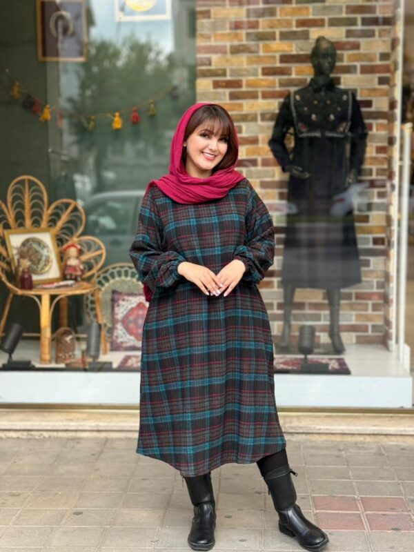 پیراهن رستا چهارخونه مشکی فیروزه ای