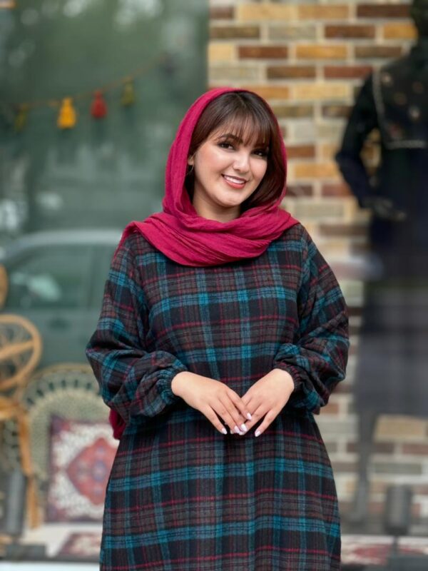 پیراهن رستا چهارخونه مشکی فیروزه ای