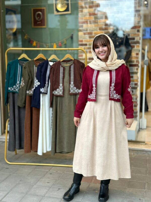کت و سارافون نازلی کبریتی کرم زرشکی