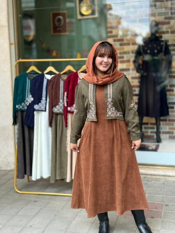 کت و سارافون نازلی کبریتی قهوه ای شکلاتی زیتونی