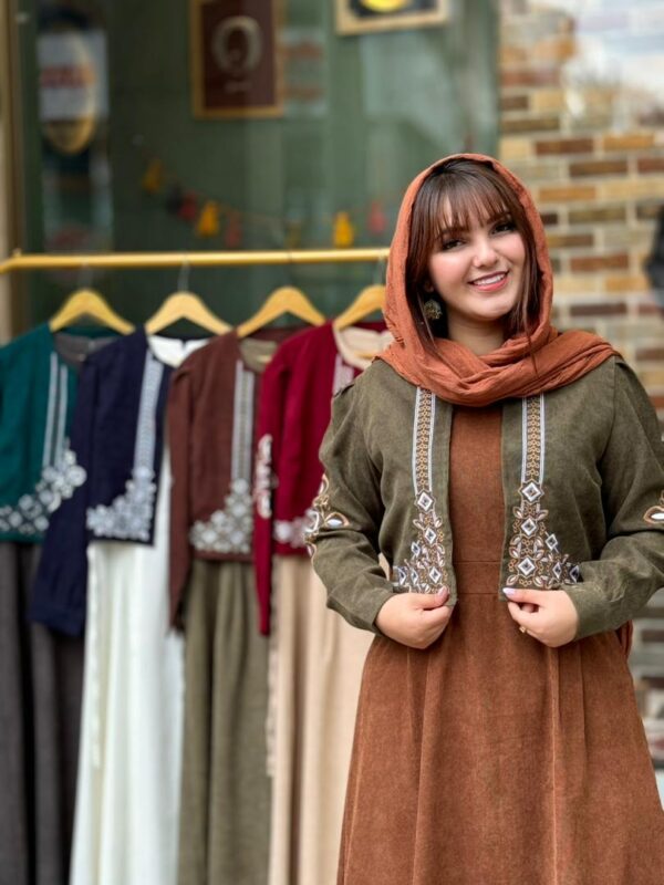 کت و سارافون نازلی کبریتی قهوه ای شکلاتی زیتونی