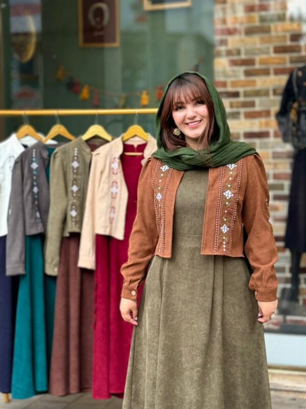 کت و سارافون پروانه کبریتی زیتونی قهوه ای شکلاتی