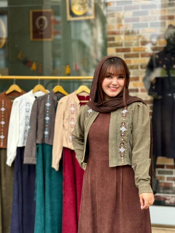 کت و سارافون پروانه کبریتی قهوه ای زیتونی