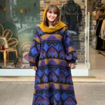 پیراهن هدیه طرحدار آبی حنایی