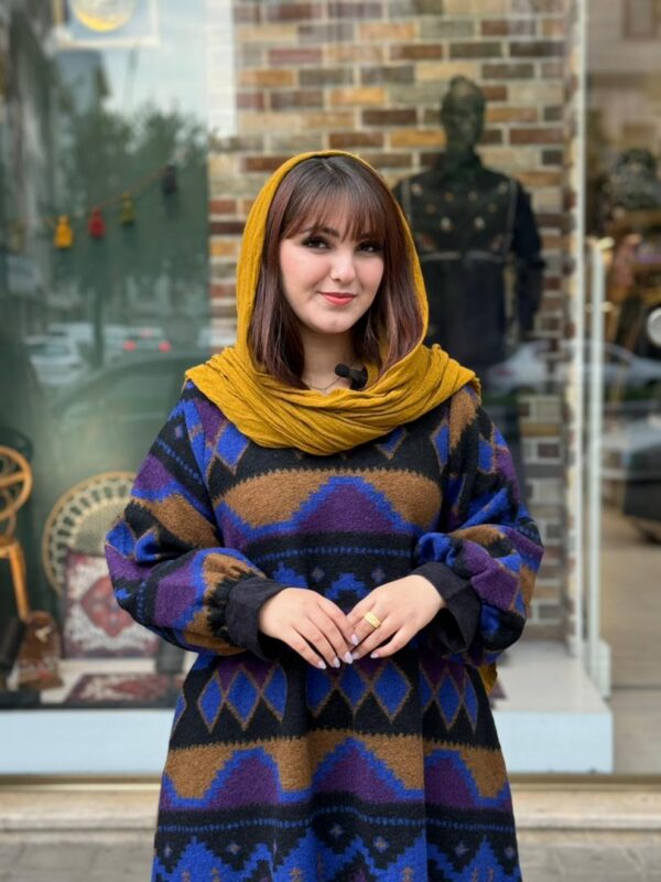 پیراهن هدیه طرحدار آبی حنایی