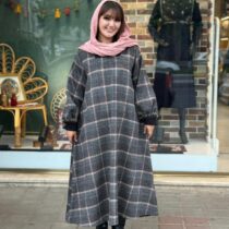 پیراهن هدیه مشکی طوسی صورتی چهارخونه ریز