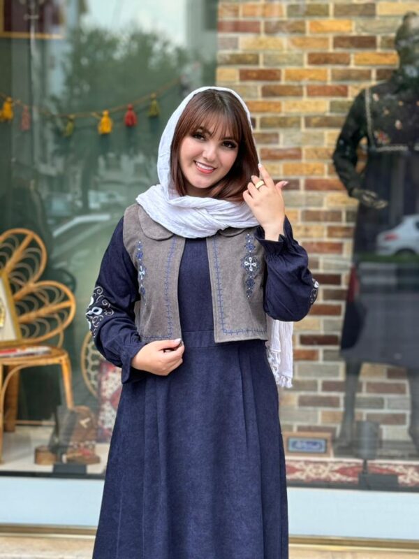 پیراهن جلیقه ترنم کبریتی سورمه ای طوسی