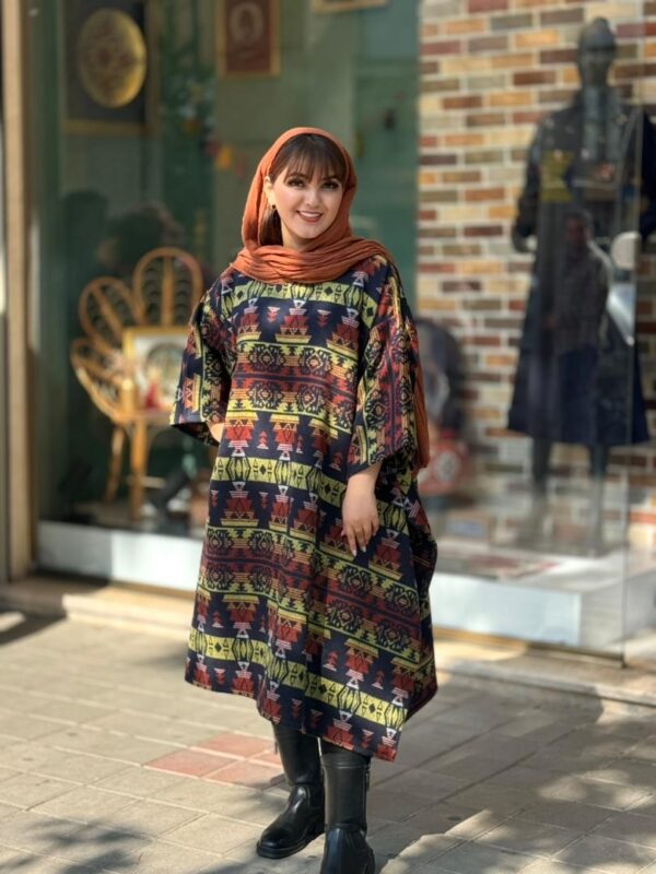پانچ جلوبسته پشمی طرحدار سورمه ای خردلی آجری