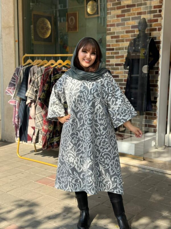 پانچ جلوبسته پشمی طوسی سفید گلی