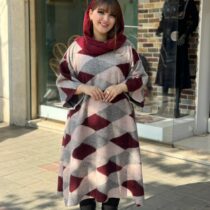 پانچ جلوبسته پشمی لوزی صورتی قرمز طوسی