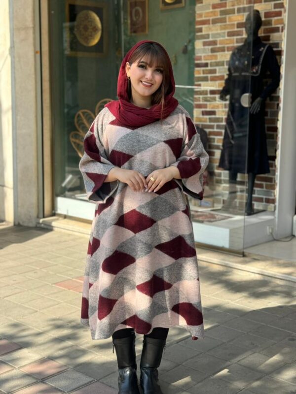 پانچ جلوبسته پشمی لوزی صورتی قرمز طوسی