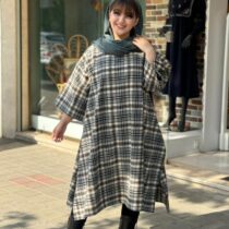 پانچ جلوبسته پشمی سفید مشکی چهارخونه ریز