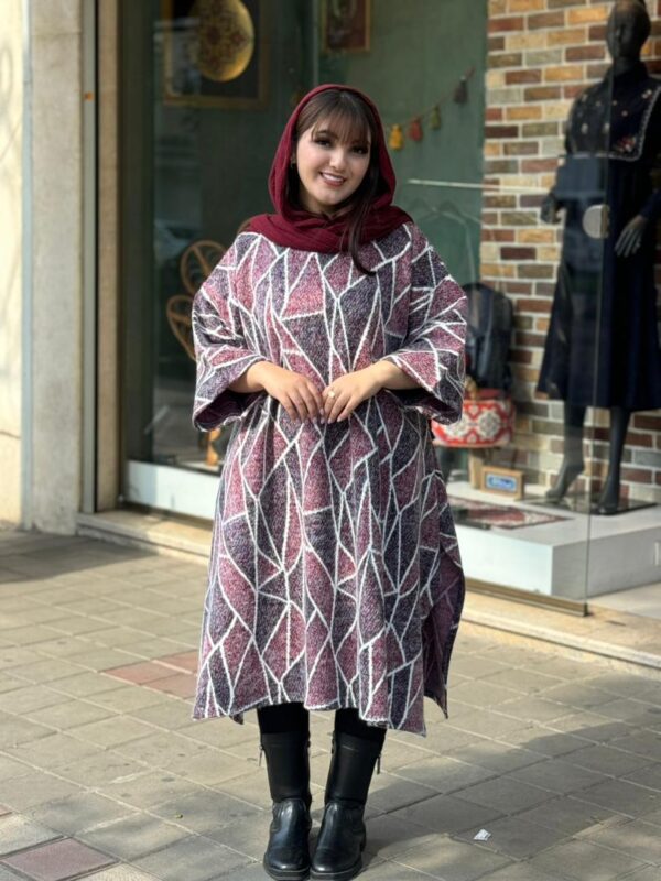 پانچ جلوبسته پشمی لوزی سورمه ای زرشکی سفید