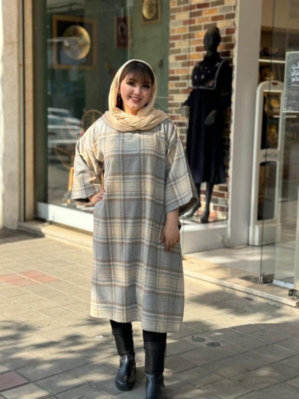 پانچ جلوبسته پشمی طوسی آبی روشن کرم