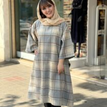 پانچ جلوبسته پشمی طوسی آبی روشن کرم