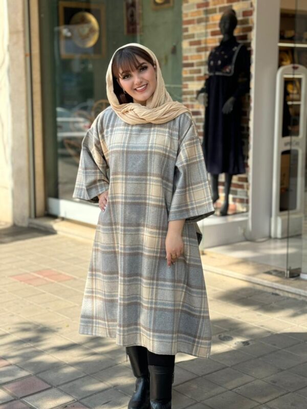 پانچ جلوبسته پشمی طوسی آبی روشن کرم