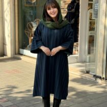 پانچ جلوبسته پشمی راه راه سورمه ای سبز