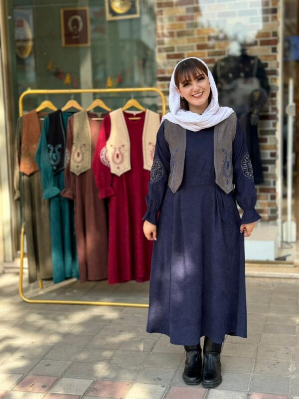 پیراهن جلیقه بته جقه کبریتی سورمه ای طوسی