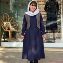 پیراهن جلیقه بته جقه کبریتی سورمه ای طوسی