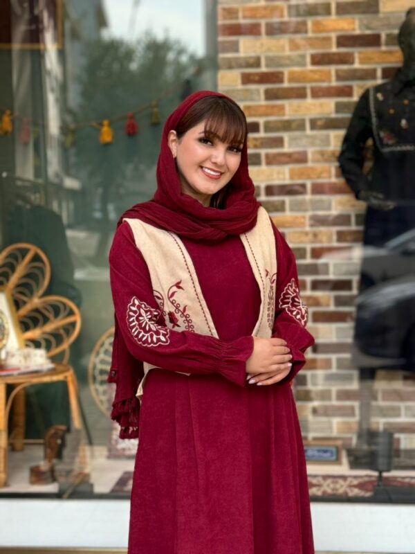 پیراهن جلیقه بته جقه کبریتی زرشکی کرم