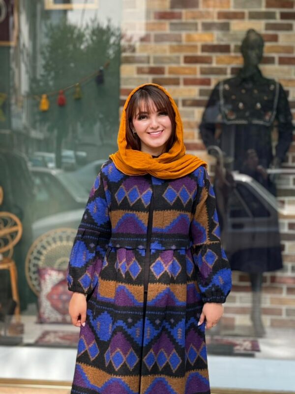 پالتو زمستانی طرحدار آبی حنایی