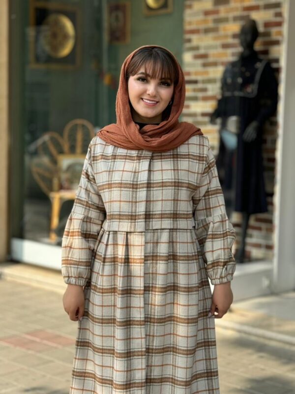 پالتو زمستانی کرم استخونی آجری چهارخونه