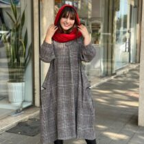پیراهن کعبه طوسی زرشکی چهارخونه ریز