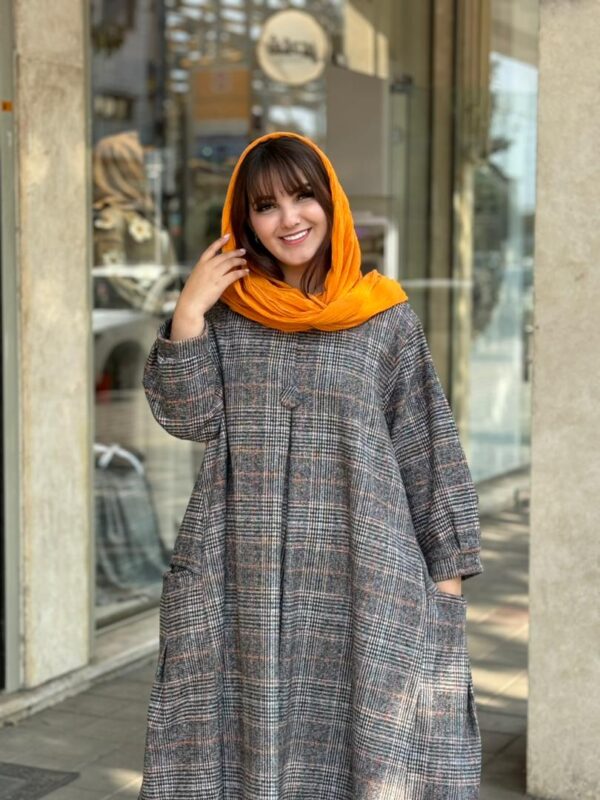 پیراهن کعبه طوسی نارنجی چهارخونه ریز