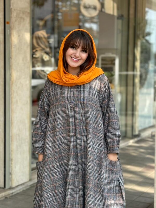 پیراهن کعبه طوسی نارنجی چهارخونه ریز