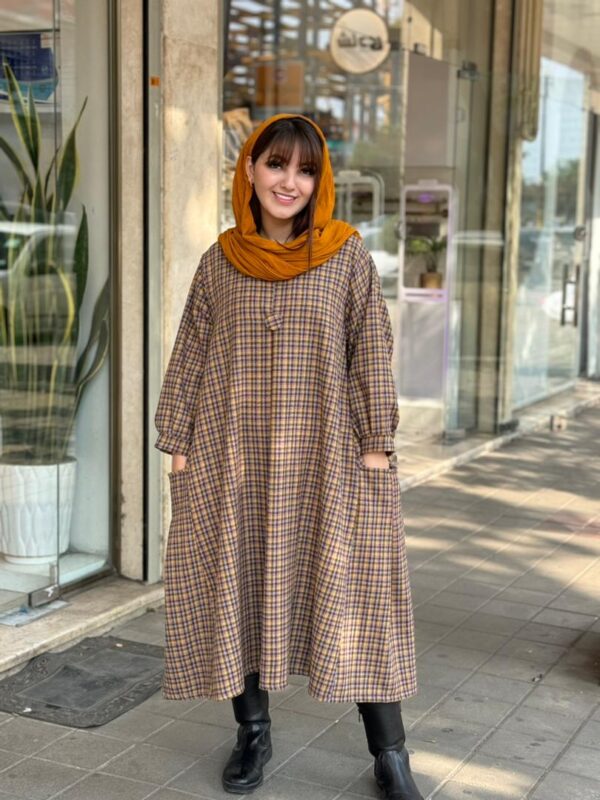 پیراهن کعبه خردلی طوسی زرشکی