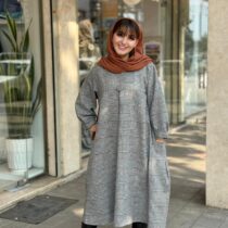 پیراهن کعبه طوسی سفید چهارخونه ریز