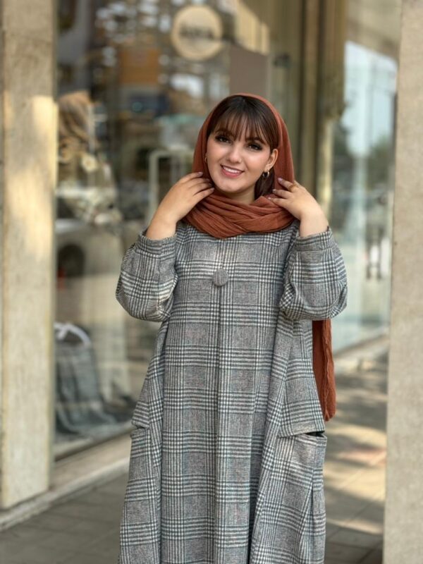 پیراهن کعبه طوسی سفید چهارخونه ریز