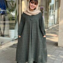 پیراهن کعبه یشمی کرم چهارخونه ریز